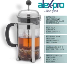 VR Stainless Steel French Press - 1000 ml - Coffee Press - Improved Model