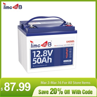 2/3/4 Pack 12V 50Ah LiFePO4 Lithium Battery with Low-Temp Protection For Camping