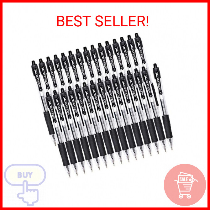 Gel Pens, 30 Pack Black Gel Pen Fine Point, Retractable Gel Ink Rollerball Pens