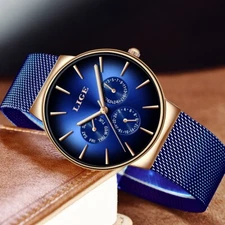 Men's Quartz Watch Ultra-thin Mesh Strap Date Week Waterproof Luxury Wristwatch