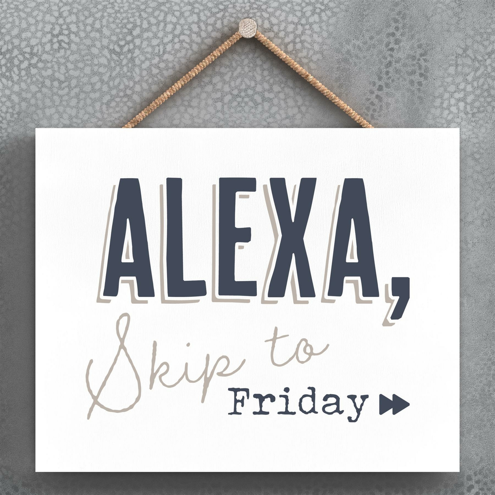 ALEXA SKIP TO FRIDAY MODERN GREY TYPOGRAPHY HOME HUMOUR WOODEN HANGING PLAQUE