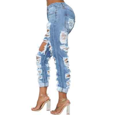 Ladies ripped front back jeans back and side pocket regular fit