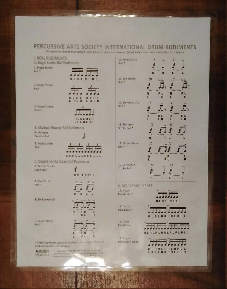 International Drum Rudiments Chart ~ Laminated ~ FREE Shipping ~ - Image 2 of 4