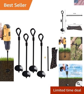 Durable 4 Pack Dual-Purpose Metal Earth Augers - Ideal for Camping & Safety