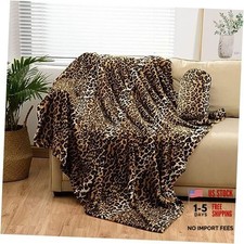 Leopard Print Fleece Flannel Throw (50x40inch) with Storage Crib Leopard Brown