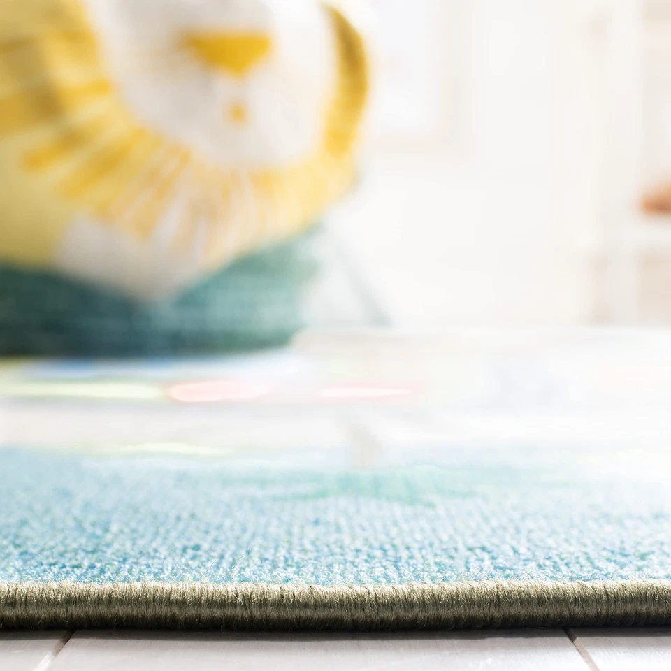 Alfombra Lavable Colección Casa de Juegos para Niños - 6'7" x 9', Azul y Verde, Resistente al Deslizamiento... Foto 4 de 4