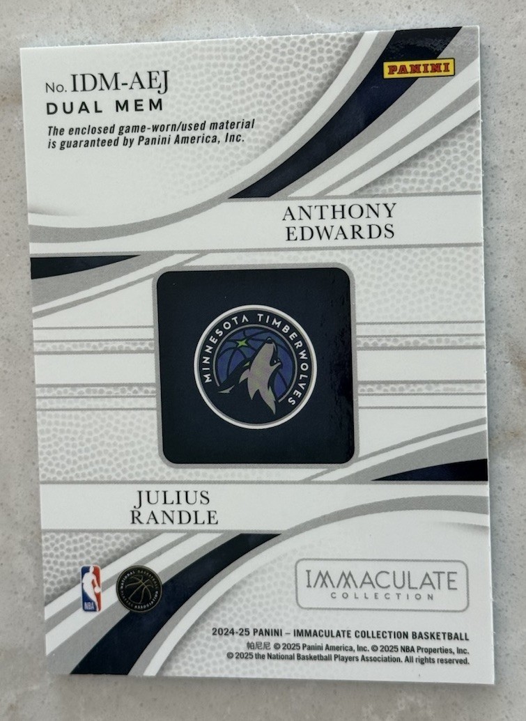 2024-25 Panini Immaculate - Dual Memorabilia Anthony Edwards 