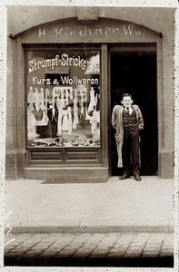 Laden Geschäft Strumpf Strickrei H. Kirchner "verwachsener Mann" Vintage c. 1918