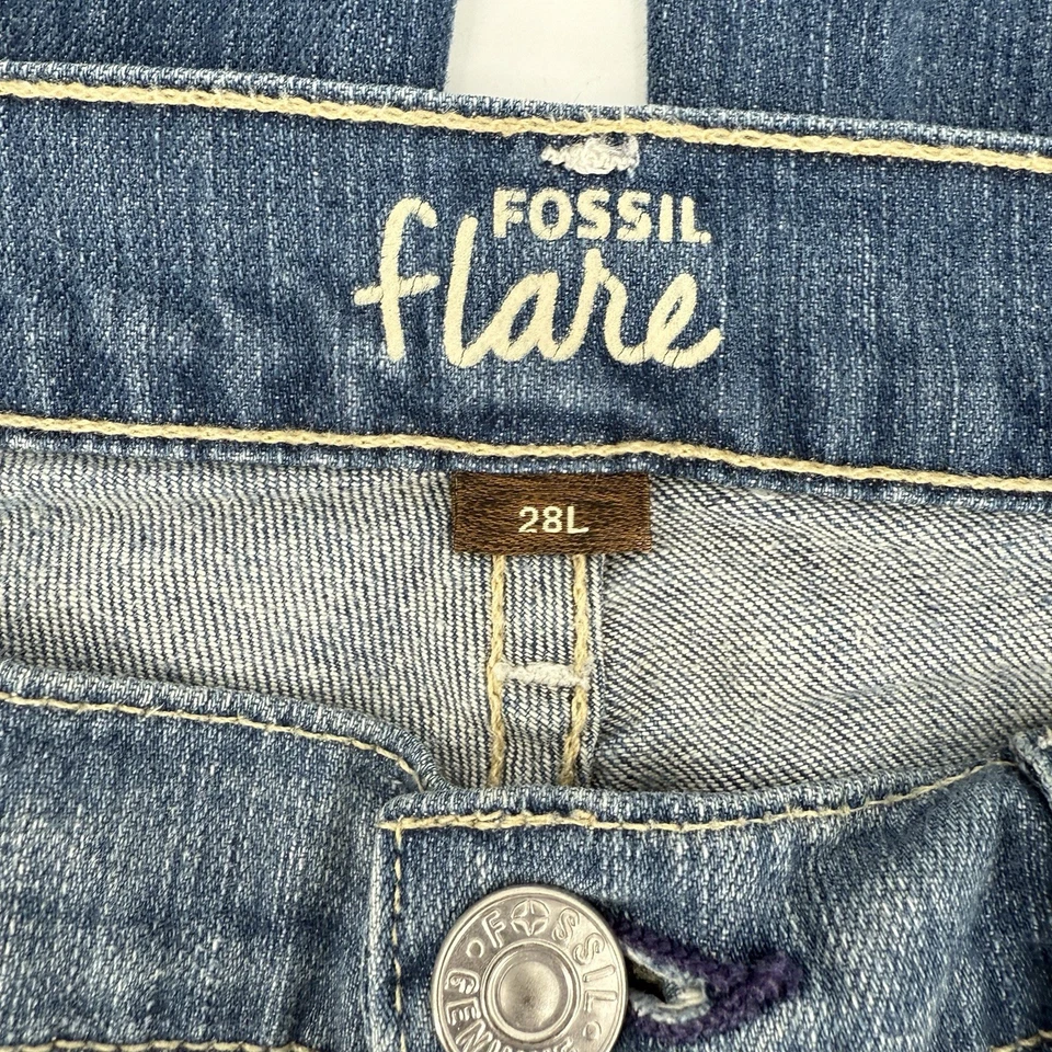 Pantalones de mezclilla para mujer acampanados Y2K Fossil de colección usados corte bota 28 X 32 borde crudo hechos en EE. UU. bajos Foto 4 de 4