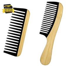 2 Pcs Bamboo Wide Tooth Comb Set Natural Handmade Bamboo Anti-Static Combs Woode