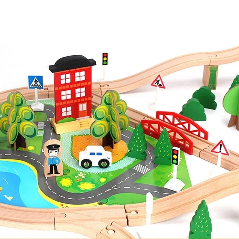 88PCS Wooden Train Set Educational Toy for Kids, Durable Wooden Railway Tracks - Image 3 of 4