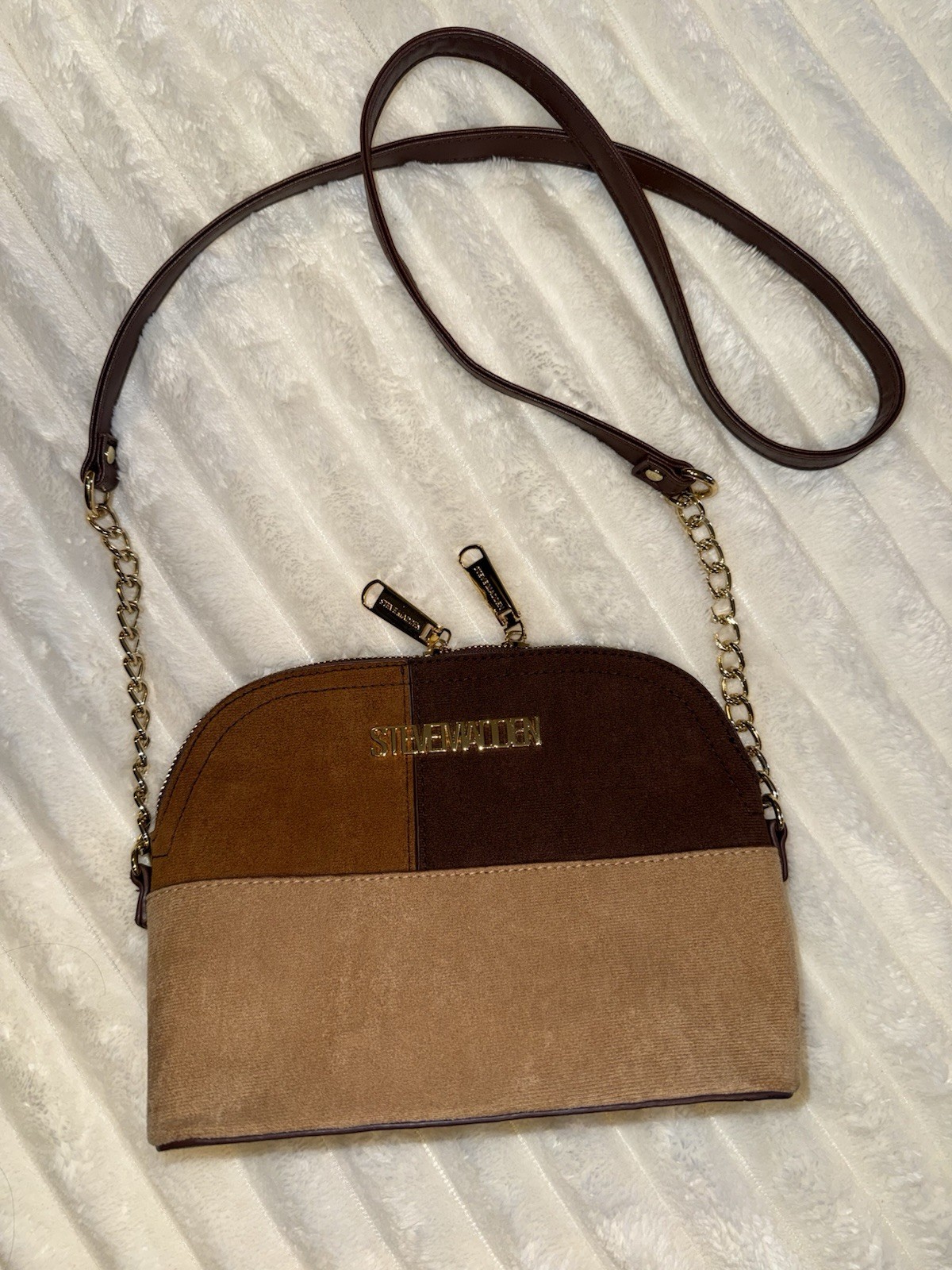 Steve Madden Browns/Gold Patchwork Crossbody Purse - image 1