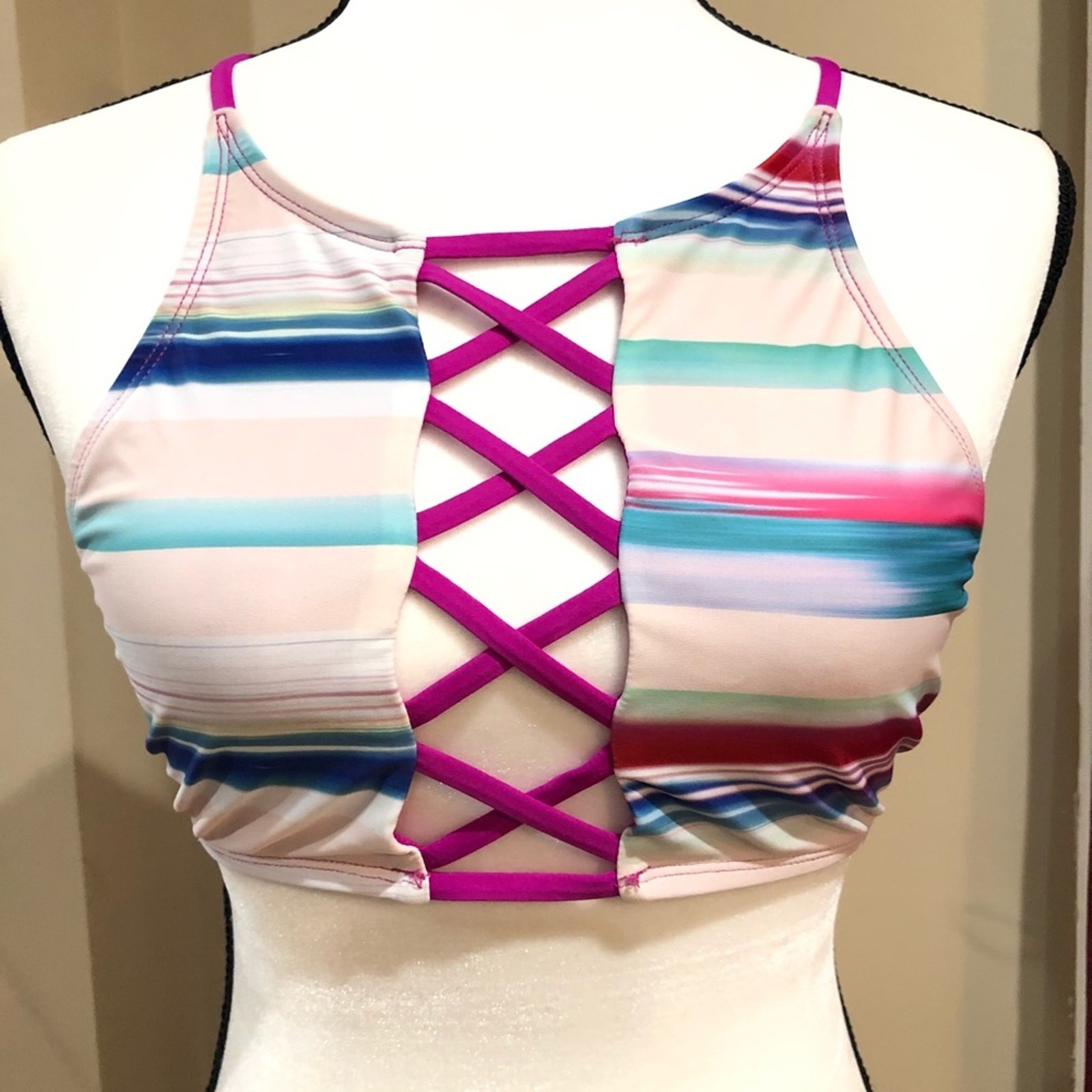 Multicolor Open Back Strappy String Bikini Top si… - image 2