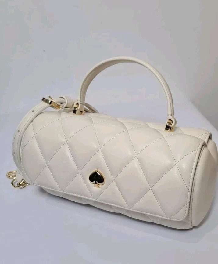 NWT KATE SPADE KK175 HEART TO HEART 3D HEART BARREL QUILTED CROSSBODY MERINGUE