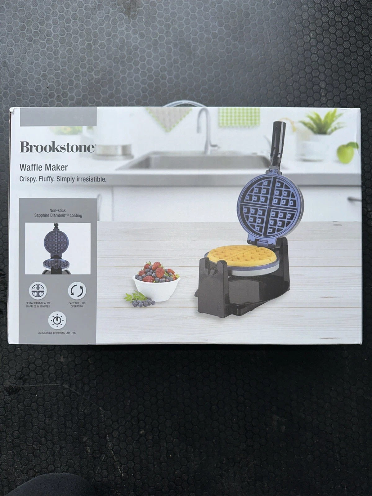 Brookstone Waffle Maker Sapphire Diamond Coating NEW In Box BRK WM 45071 BD