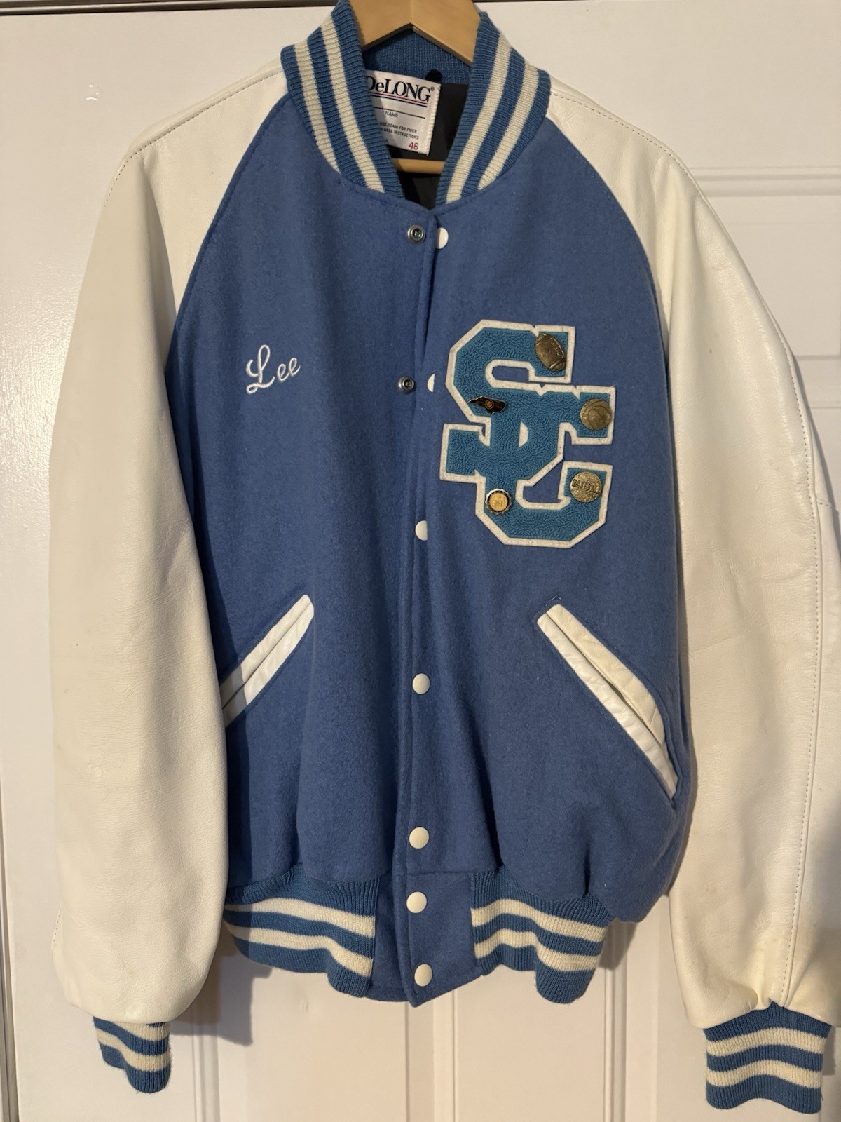 Vintage Varsity Letterman’s Jacket Wool Body with Leather Sleeves Size 46