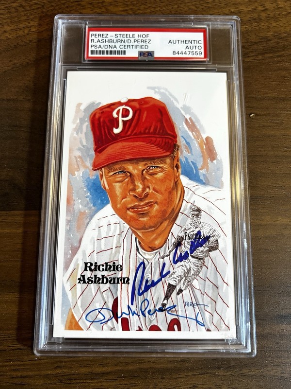 Perez-Steele Richie Ashburn Philadelphia Phillies Signed Postcard PSA/DNA COA