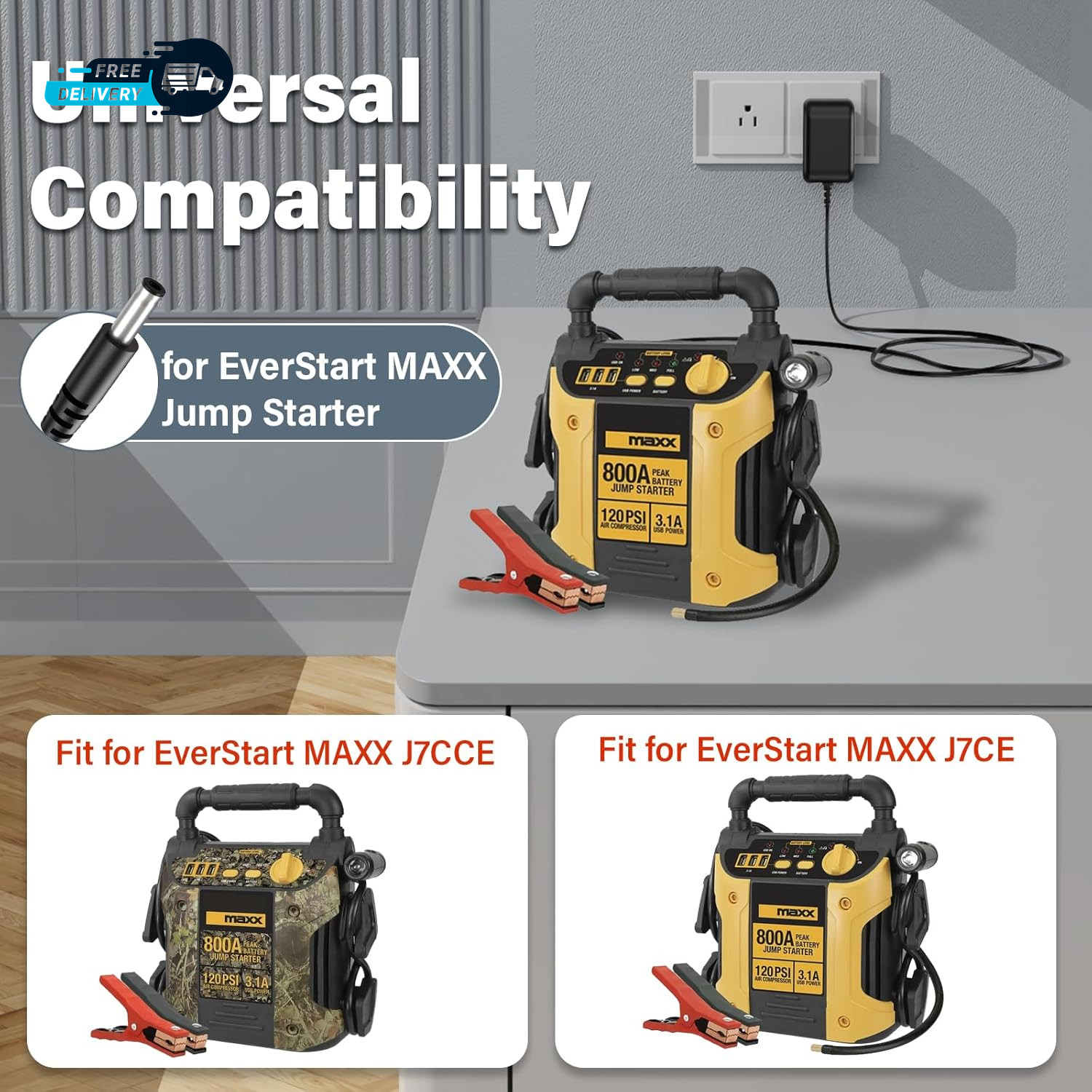 12V Jump Starter Charger for Everstart Maxx Car Camo Jump Starter  Power Cord 