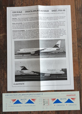 Decal Croatia Airlines Airbus A319/A320   Flightpath FP20-180  1/200