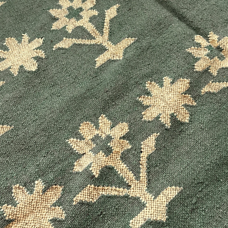 Tapete Kilim floral tecido de lã/juta tecido à mão 8'x10' meados do século azul-petróleo novo em folha - Imagem 2 de 4