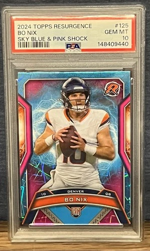 2024 Topps Resurgence Bo Nix #125 Sky Blue & Pink Shock Refractor (RC) PSA 10
