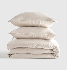 NWOT Quince Full Queen Duvet Cover Set 2 Shams Organic Bamboo Sand