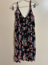 Torrid Size 1 Dress Black Bright Floral Spaghetti Strap Ruffle Neck Sheath Dress