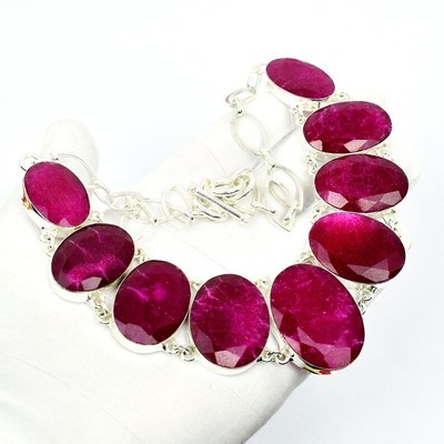 Pink Ruby Gemstone Handmade 925 Sterling Silver Jewelry Necklace Size-17-18''