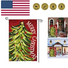 Merry Christmas Garden Flag 12x18 Inch Double Sided, Christmas Tree Xmas Wint...