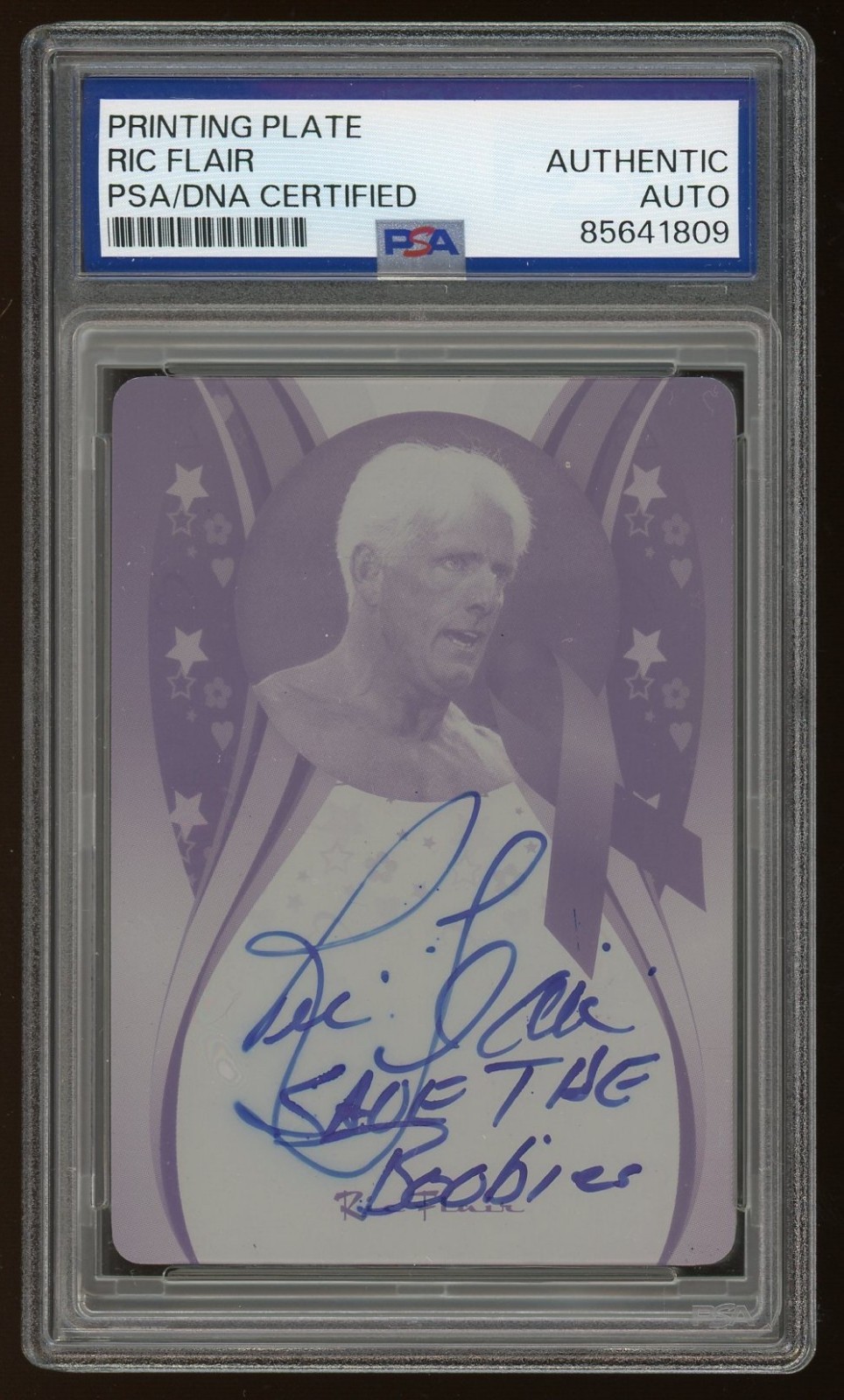 Ric Flair "Save the Boobies" PSA/DNA Plate 2013 Leaf Sports Heroes Auto WWF WCW