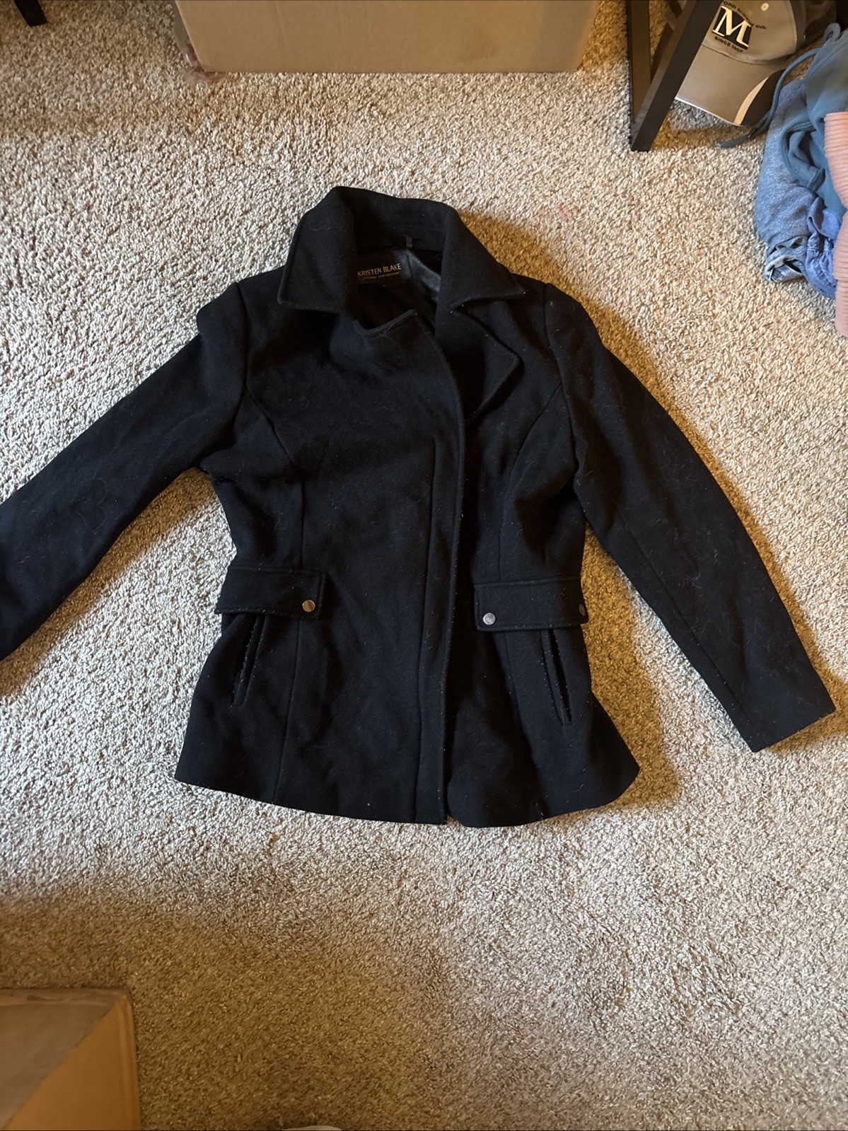 NWT Women's Kristen Blake Beautiful Wool Long Sleeve Button Black Jacket Large