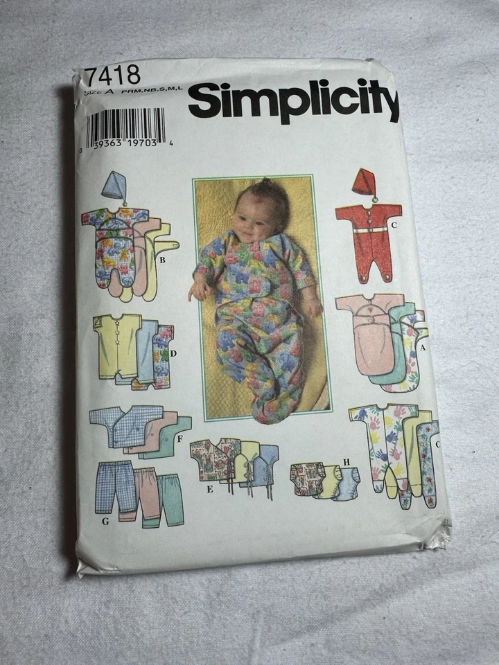 🌹 SIMPLICITY #7418 - INFANT BUNTING-OVERALLS-TOP-PANTS-HAT PATTERN  PRE-LRG FF - Image 3 of 4