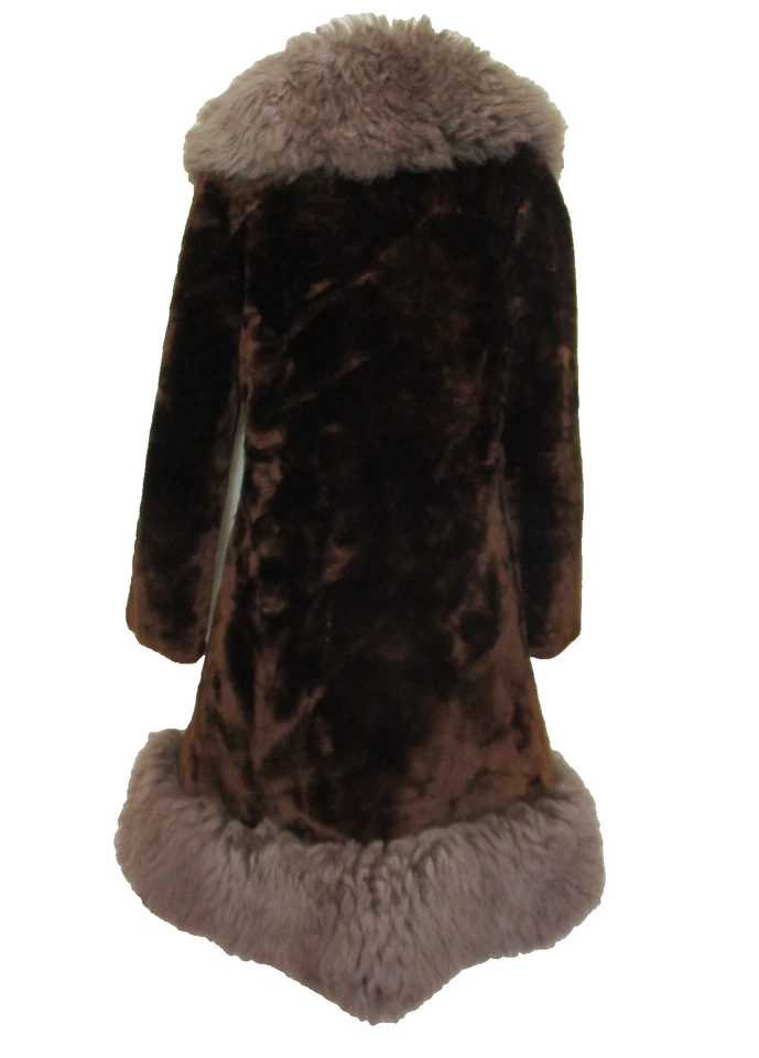 Abrigo Penny Lane Vintage Años 70 S Mujer Marrón Imitación Piel Borde Piel de Oveja Foto 4 de 4