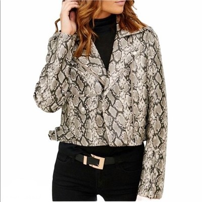 NWOT BLANK NYC Moto Jacket Snakeskin Python Print Faux Leather Zippered Women S