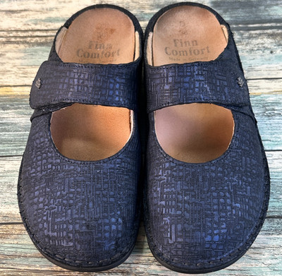 Finn Comfort Sandford Mary Jane Backless Clog Womens 6 Blue Leather Comfort Shoe