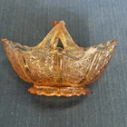 Vintage Fenton Colonial Amber Daisy & Button Split Handle Basket