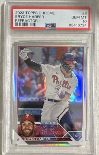 2023 TOPPS CHROME REFRACTOR #3 BRYCE HARPER PHILLIES BASEBALL PSA 10