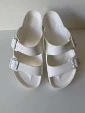 Birkenstock Unisex Arizona Essentials Buckle Sandals Mens 11 Womens 12.5 White