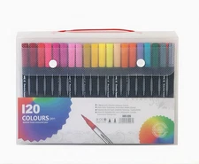 120 Colors Dual Tip Watercolor Markers – Black Barrel Brush & Fine Line Pens Set