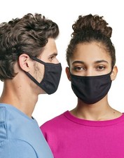 50 Pack Hanes Face Masks - Black Cotton Reusable Cover Face mask Cloth Facemask