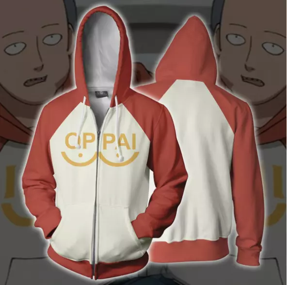 One Punch Hero Saitama Oppai Cosplay Costume Hooded Jacket Sweater