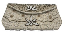 Vintage Beaded Clutch Purse White 8.5 X 4