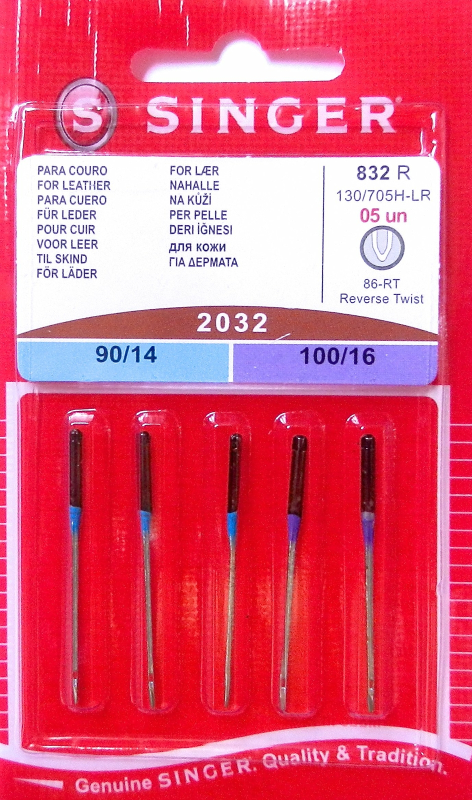 5 Original Singer MACCHINA macchine aghi 2032 spessore 90/14 E 100/16 per pelle