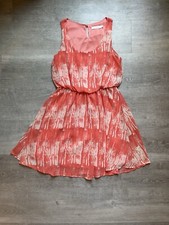 Lush Coral Tie Die Sleeveless Fit & Flare Dress Size S Elastic Waist Boho