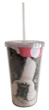 Boston Terrier Tumbler with Straw, Double Wall, 16 Ounces Acrylic Tumbler, BPA-F