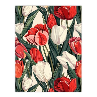 Rot-weiß Tulpe Blumen Blüten Floral Design Wandbild Poster Druck Bild