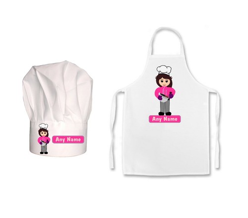 Juego de sombrero/delantal de chef con estampado de chef para niñas de dibujos animados personalizados para niños - Imagen 6 de 6