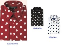  Men's 100 Cotton Polka Dot Design Dress Shirt Black/White White/Navy AH616