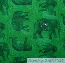 BonEful Fabric FQ Cotton Quilt Green Elephant Toile African Animal Jungle Safari