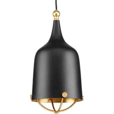 NEW Progress Lighting Era P500033-031 Black 1-Light 8''W Mini Pendant w/Gold Leaf